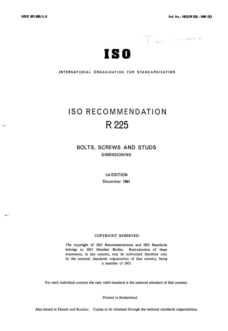 ISO/R 225:1961 - Title missing - Legacy paper document
Released:1/1/1961