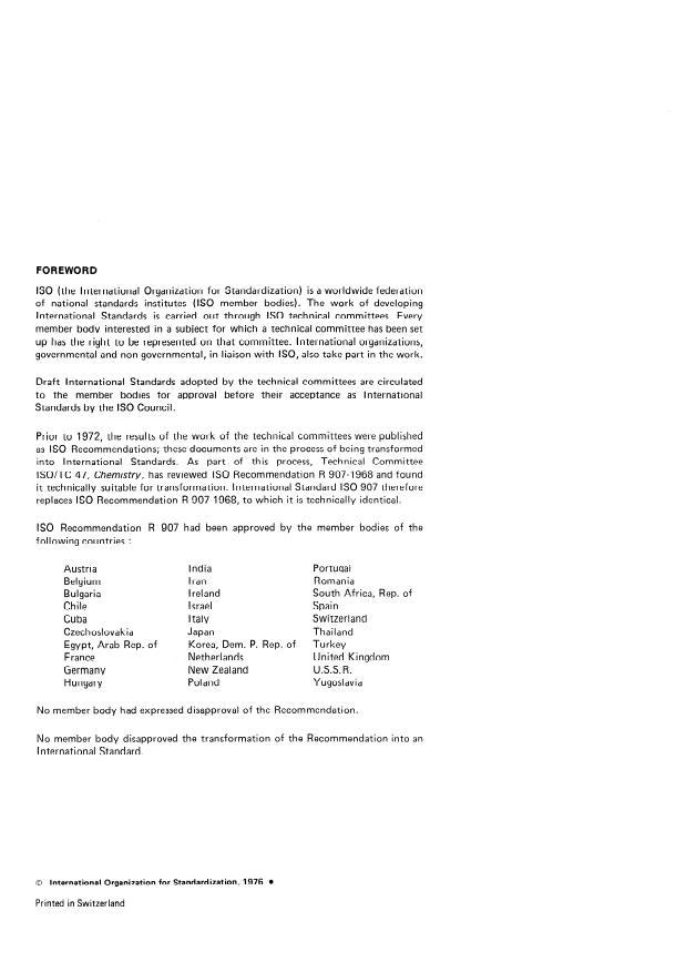 ISO 907:1976 ISO 907:1976 - Hydrochloric acid for industrial use -- Determination of sulphated ash -- Gravimetric method - Page 2 preview