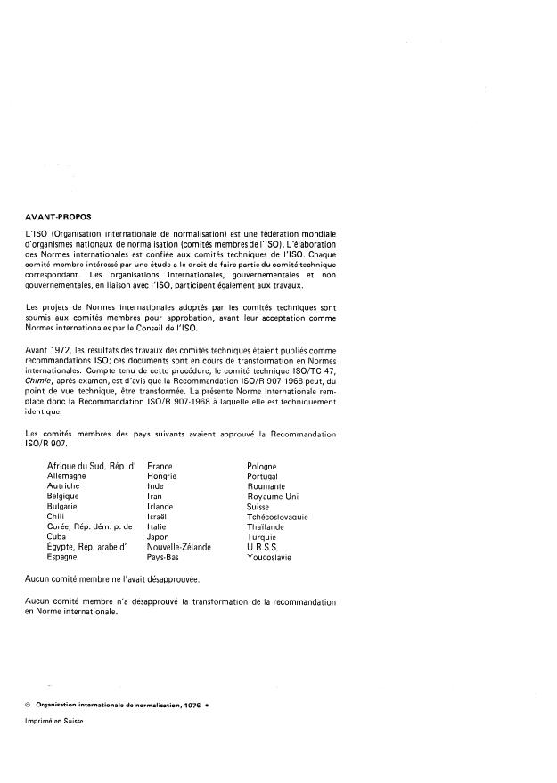 ISO 907:1976 ISO 907:1976 - Acide chlorhydrique a usage industriel -- Dosage du résidu fixe sulfaté -- Méthode gravimétrique - Page 2 preview