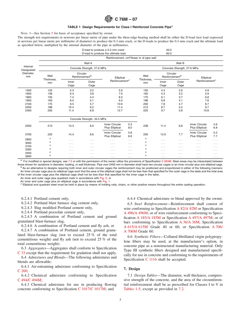 ASTM C76M-07 - Standard Specification for Reinforced Concrete Culvert, Storm Drain, and Sewer Pipe (Metric)