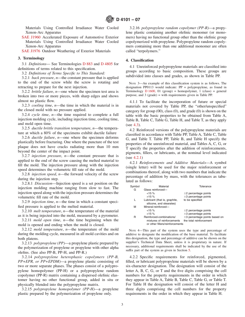 ASTM D4101-07 - Standard Specification for Polypropylene Injection and Extrusion Materials