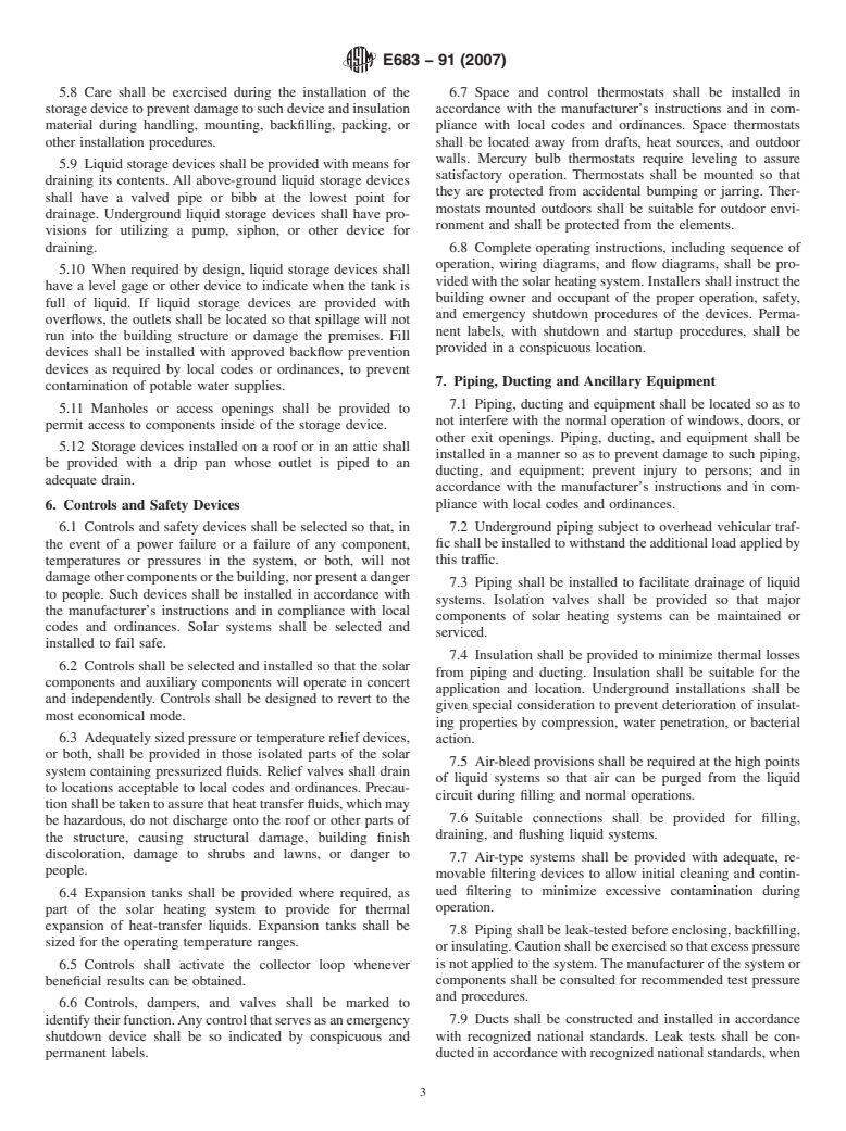 ASTM E683-91(2007) - Standard Practice for Installation and Service of Solar Space Heating Systems for One- and Two-Family Dwellings