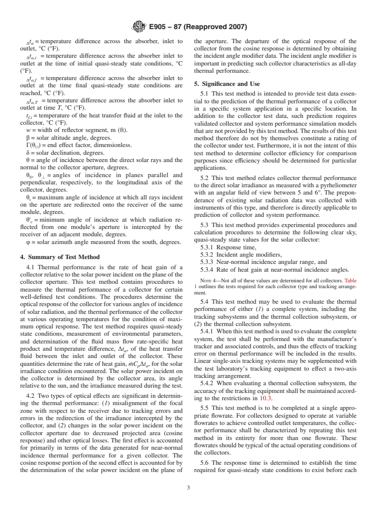 ASTM E905-87(2007) - Standard Test Method for Determining Thermal Performance of Tracking Concentrating Solar Collectors