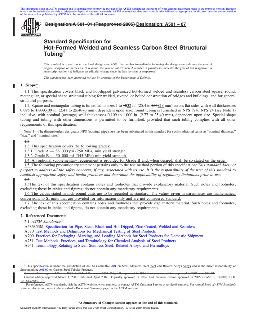 ASTM A501-07 - Standard Specification For Hot-Formed Welded And ...