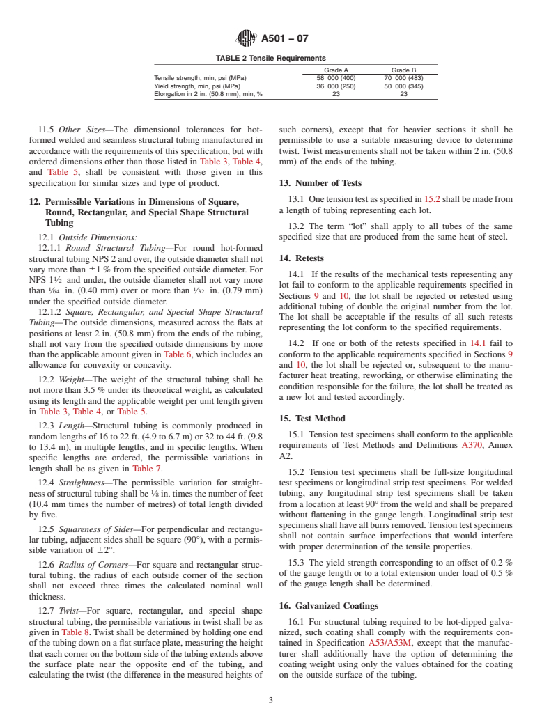 ASTM A501-07 - Standard Specification for Hot-Formed Welded and Seamless Carbon Steel Structural Tubing