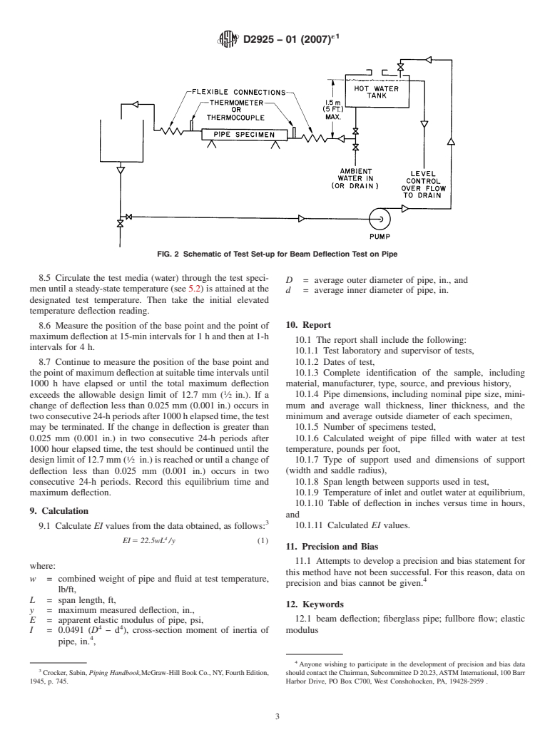 ASTM D2925-01(2007)e1 - Standard Test Method for Beam Deflection of "Fiberglass" (Glass-Fiber-Reinforced Thermosetting Resin) Pipe Under Full Bore Flow