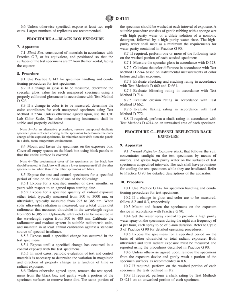 ASTM D4141-01 - Standard Practice for Conducting Black Box and Solar Concentrating Exposures of Coatings