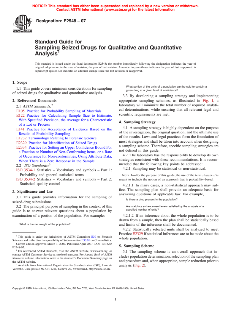 ASTM E2548-07 - Standard Guide for Sampling Seized Drugs for Qualitative and Quantitative Analysis