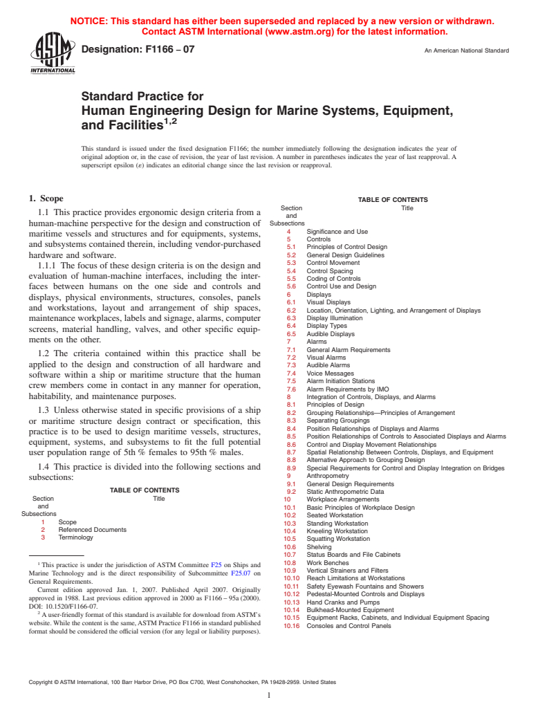 ASTM F1166-07 - Standard Practice for Human Engineering Design for Marine Systems, Equipment, and Facilities
