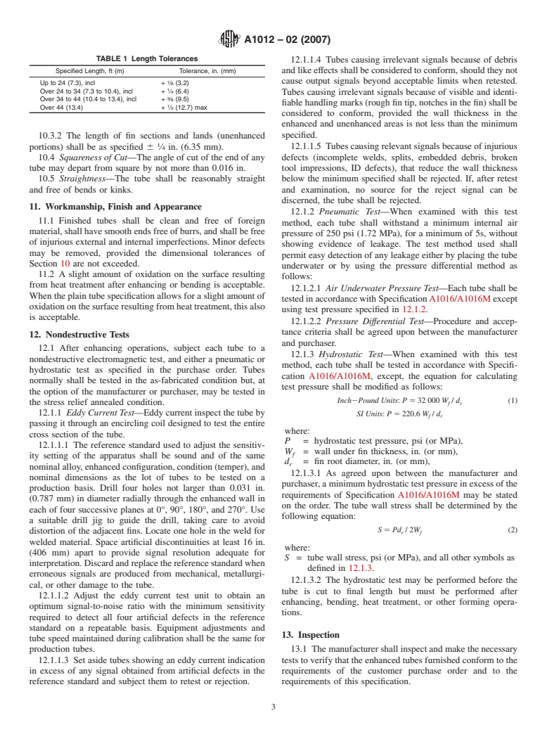 ASTM A1012-02(2007) - Standard Specification for Seamless and Welded Ferritic, Austenitic and Duplex Alloy Steel Condenser and Heat Exchanger Tubes With Integral Fins