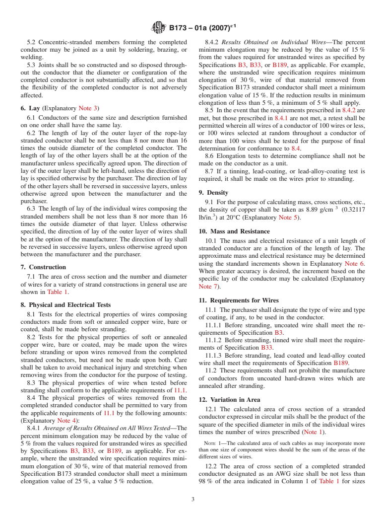 ASTM B173-01a(2007)e1 - Standard Specification for Rope-Lay-Stranded Copper Conductors Having Concentric-Stranded Members, for Electrical Conductors