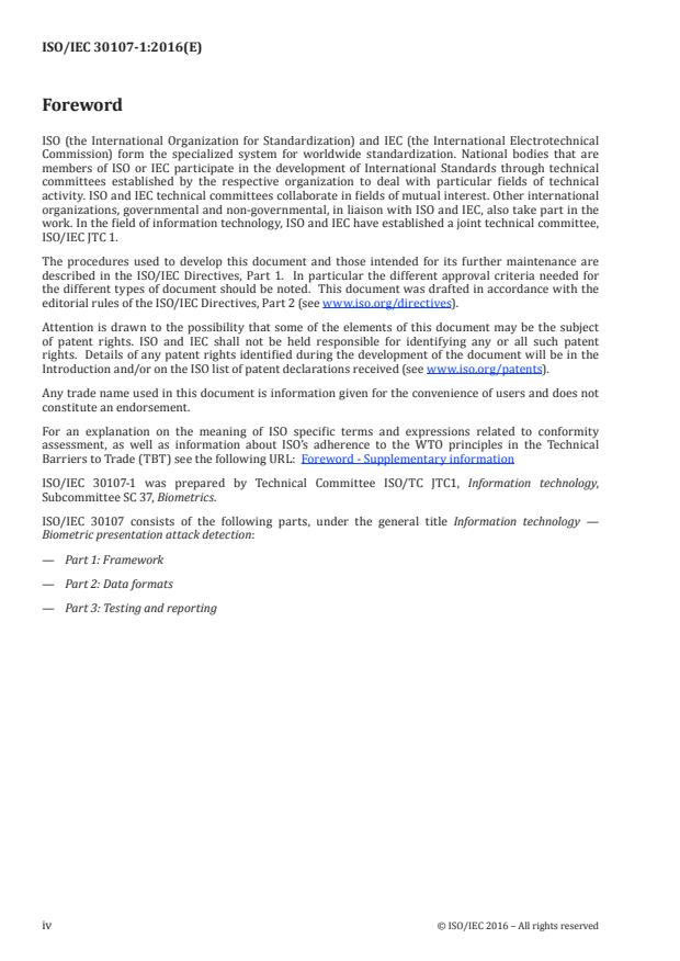 ISO/IEC 30107-1:2016 ISO/IEC 30107-1:2016 - Information technology -- Biometric presentation attack detection - Page 4 preview