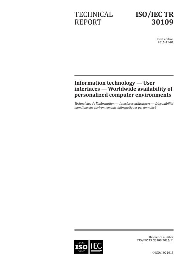 ISO/IEC TR 30109:2015 - Information technology -- User interfaces -- Worldwide availability of personalized computer environments