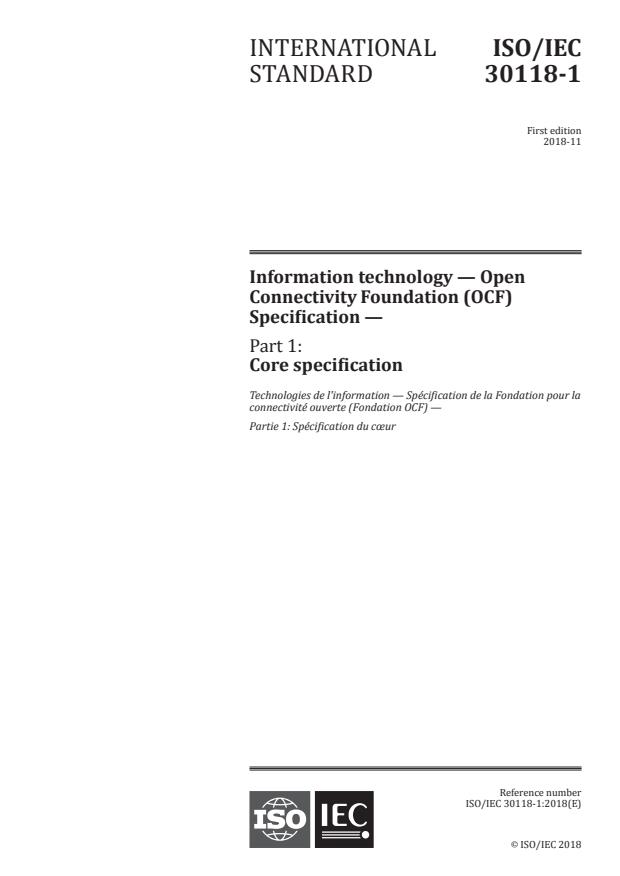 ISO/IEC 30118-1:2018 - Information technology -- Open Connectivity Foundation (OCF) Specification