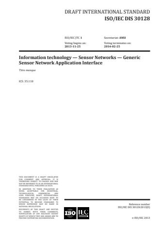 ISO/IEC 30128:2014 - Information technology -- Sensor networks -- Generic Sensor Network Application Interface