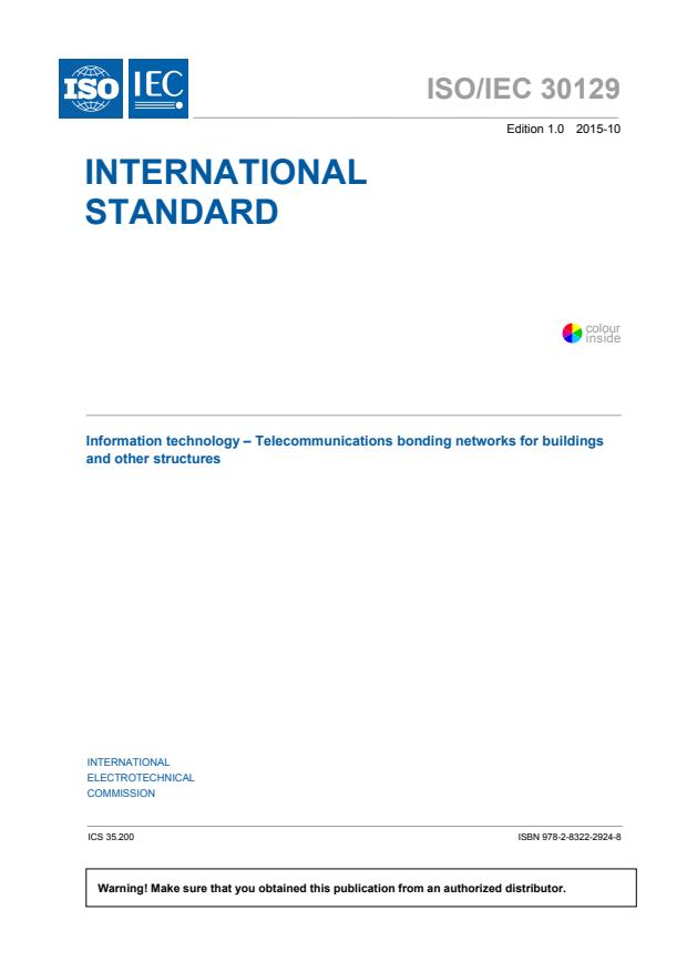 ISO/IEC 30129:2015 - Information technology -- Telecommunications bonding networks for buildings and other structures
