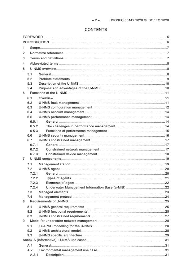 ISO/IEC 30142:2020 ISO/IEC 30142:2020 - Information technology -- Underwater acoustic sensor network (UWASN) -- Network management system overview and requirements - Page 4 preview