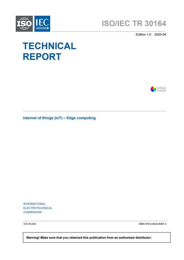 ISO/IEC TR 30164:2020 - Internet of things (IoT) -- Edge computing