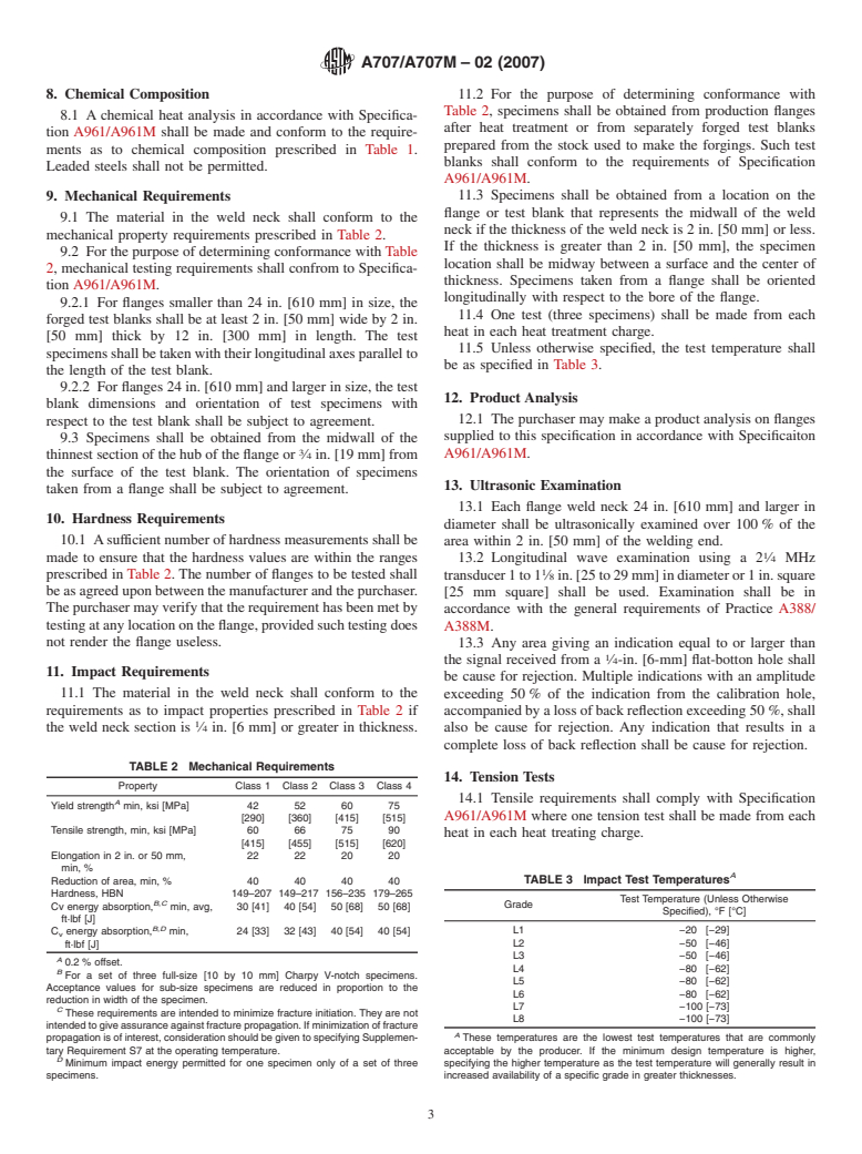 ASTM A707/A707M-02(2007) - Standard Specification for Forged Carbon and Alloy Steel Flanges for Low-Temperature Service