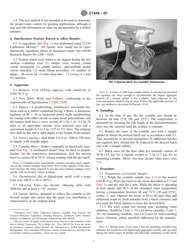 ASTM C1445-07 - Standard Test Method for Measuring Consistency of Castable Refractory Using a Flow Table