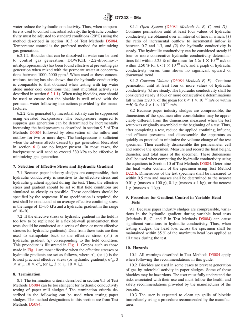 ASTM D7243-06a - Standard Guide for Measuring the Saturated Hydraulic Conductivity of Paper Industry Sludges