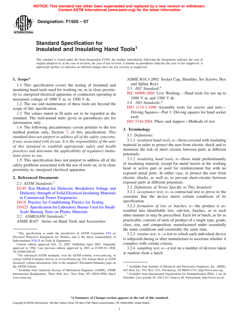 ASTM F1505-07 - Standard Specification for Insulated and Insulating Hand Tools