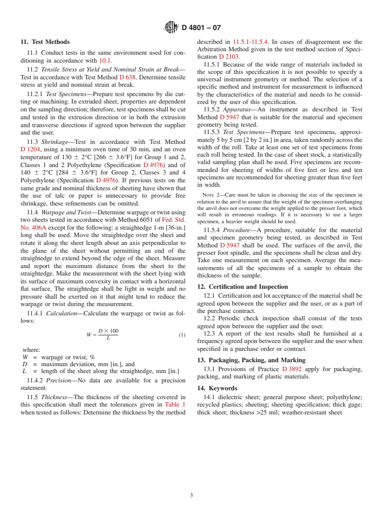 ASTM D4801-07 - Standard Specification for Polyethylene Sheeting in Thickness of 0.25 mm [0.010 in.] and Greater