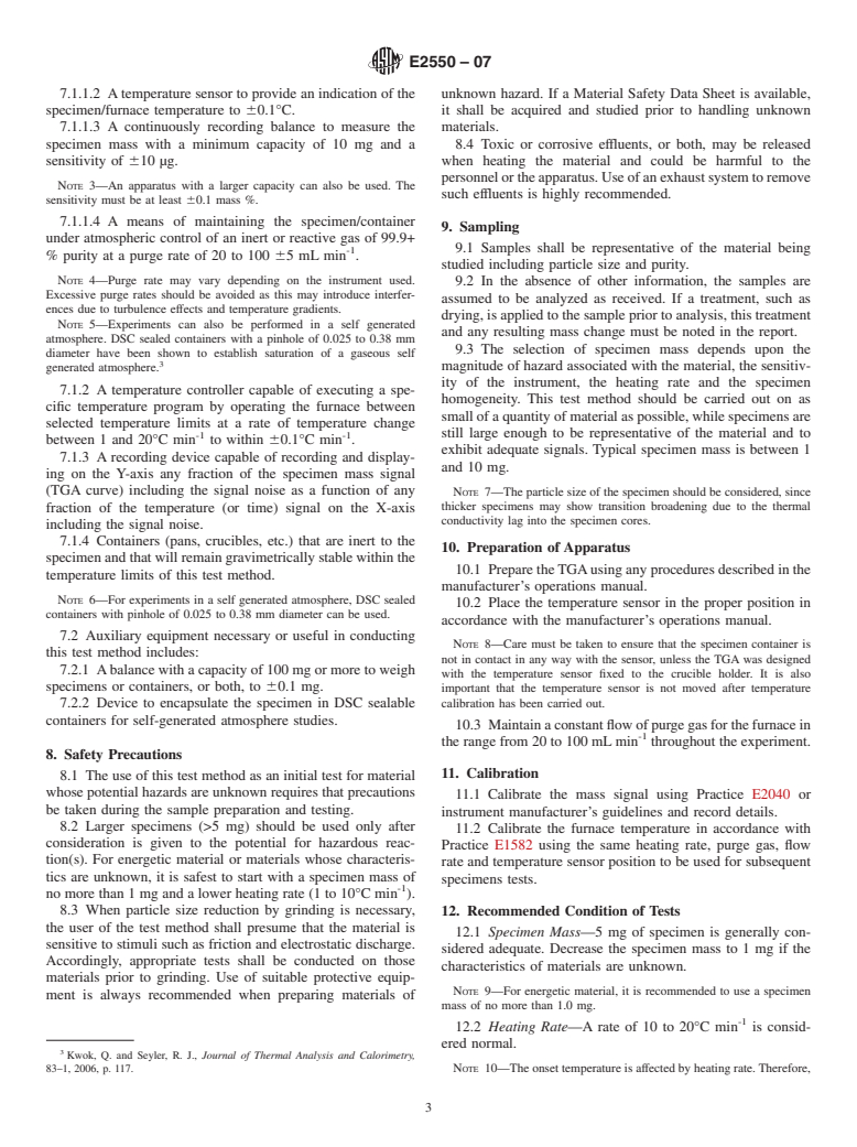 ASTM E2550-07 - Standard Test Method for Thermal Stability by Thermogravimetry