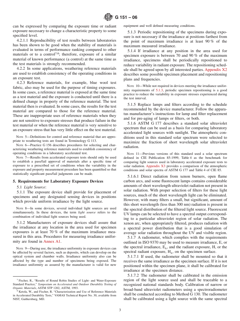 ASTM G151-06 - Standard Practice for Exposing Nonmetallic Materials in Accelerated Test Devices that Use Laboratory Light Sources