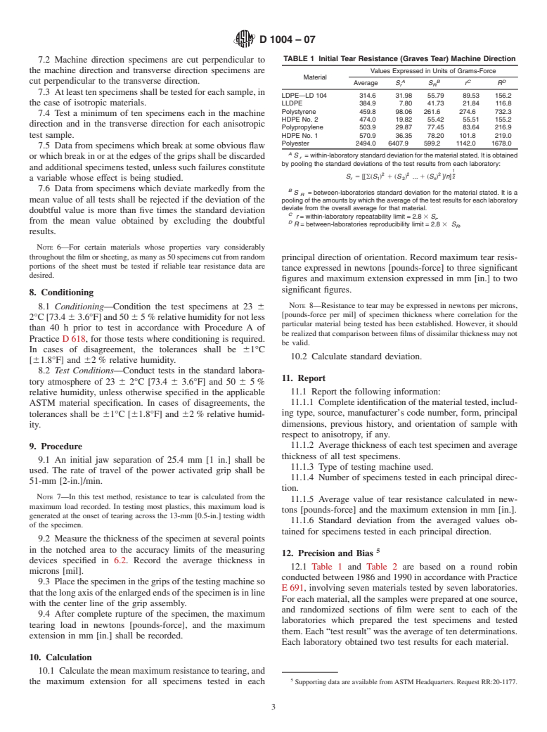 ASTM D1004-07 - Standard Test Method for Tear Resistance (Graves Tear) of Plastic Film and Sheeting