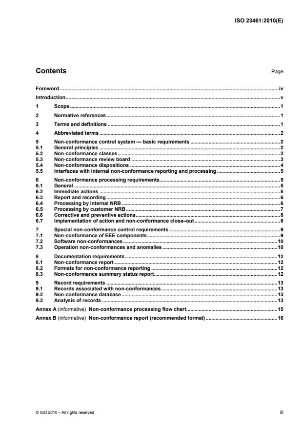 ISO 23461:2010 - Space systems -- Programme management -- Non-conformance control system
