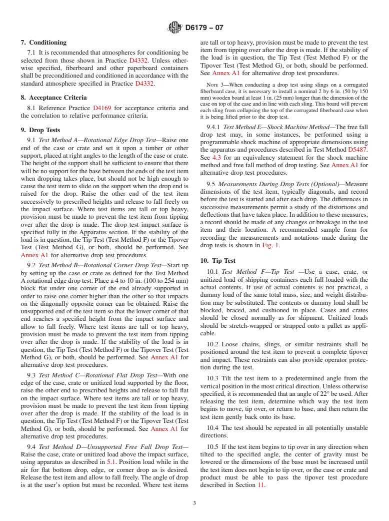 ASTM D6179-07 - Standard Test Methods for Rough Handling of Unitized Loads and Large Shipping Cases and Crates