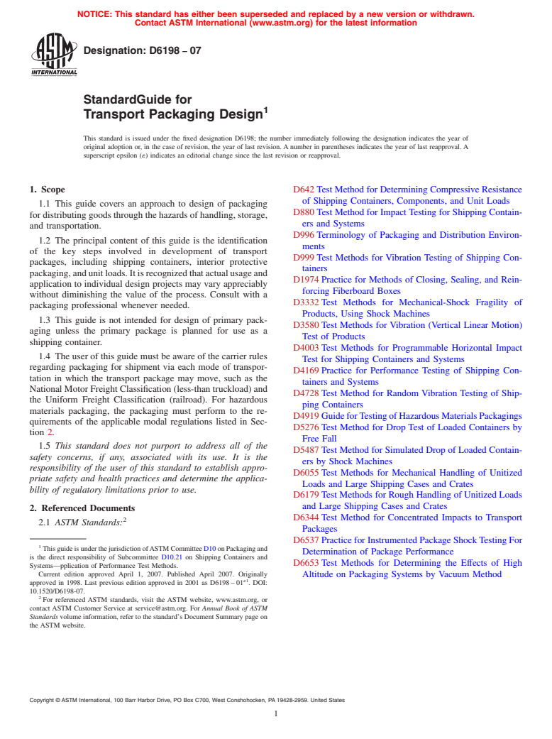 ASTM D6198-07 - Standard Guide for Transport Packaging Design