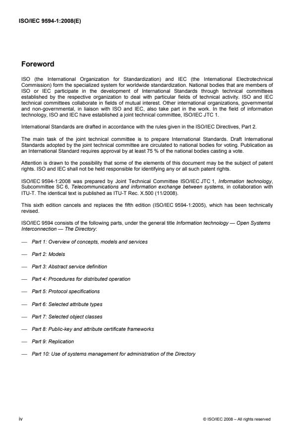 ISO/IEC 9594-1:2008 ISO/IEC 9594-1:2008 - Information technology -- Open Systems Interconnection -- The Directory: Overview of concepts, models and services - Page 4 preview