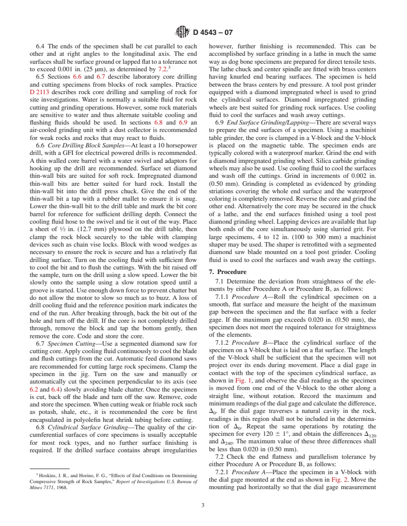 ASTM D4543-07 - Standard Practices for Preparing Rock Core as Cylindrical Test Specimens and Verifying Conformance to Dimensional and Shape Tolerances