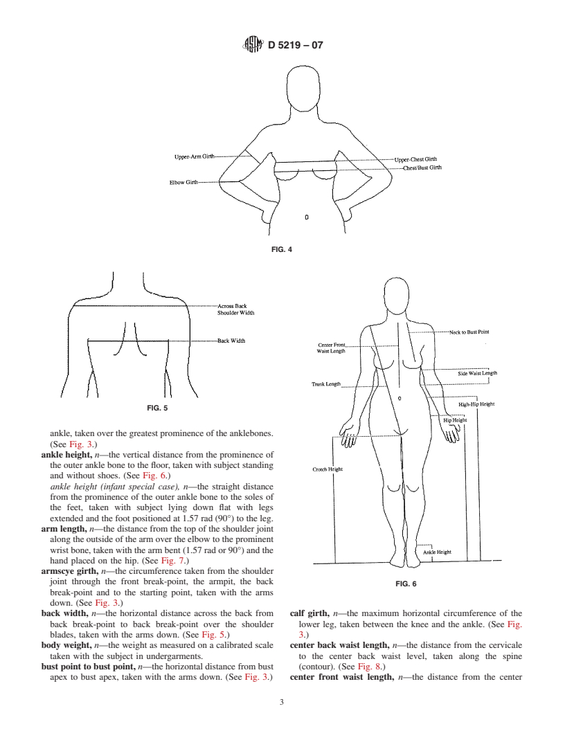 ASTM D5219-07 - Standard Terminology Relating to Body Dimensions for Apparel Sizing