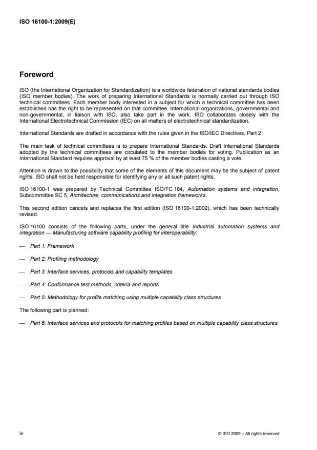 ISO 16100-1:2009 ISO 16100-1:2009 - Industrial automation systems and integration -- Manufacturing software capability profiling for interoperability - Page 4 preview