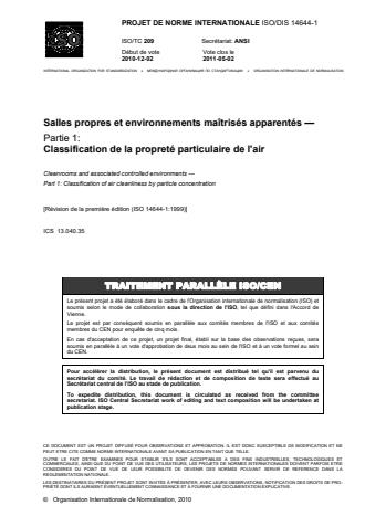 ISO 14644-1:2015 - Salles propres et environnements maîtrisés apparentés