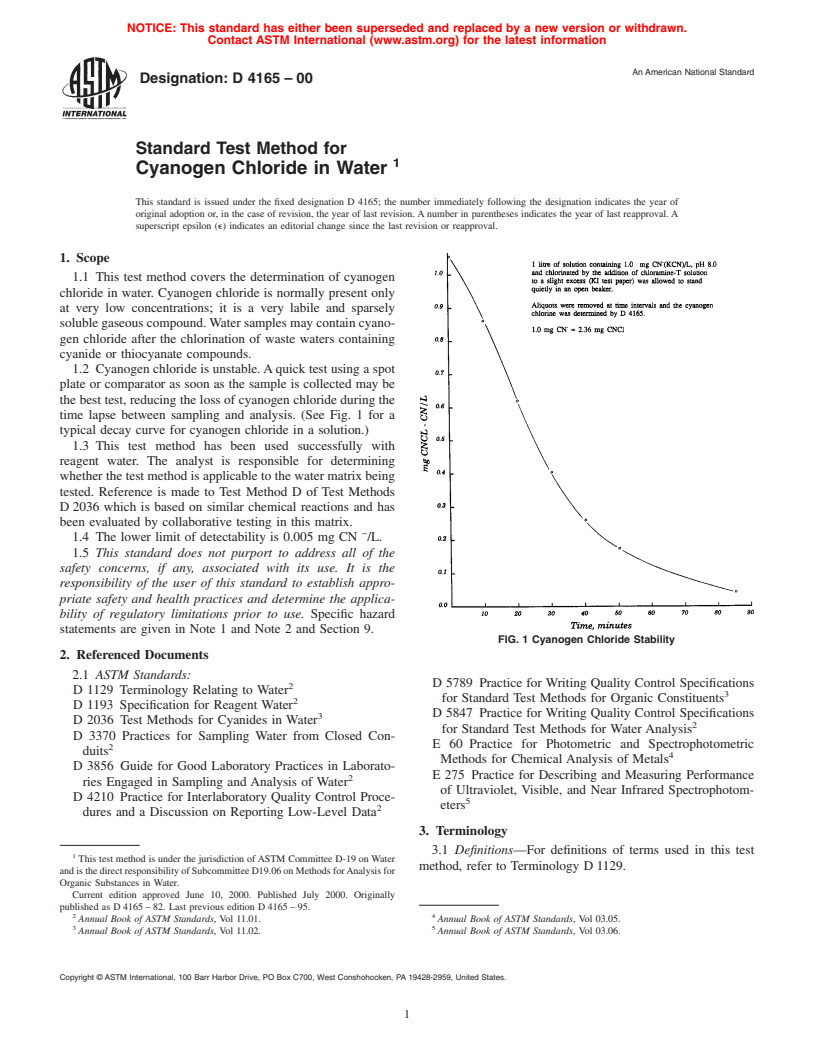 ASTM D4165-00 - Standard Test Method for Cyanogen Chloride in Water