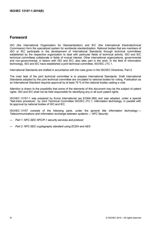 ISO/IEC 13157-1:2010 ISO/IEC 13157-1:2010 - Information technology -- Telecommunications and information exchange between systems -- NFC Security - Page 4 preview