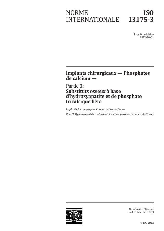 ISO 13175-3:2012 - Implants chirurgicaux -- Phosphates de calcium