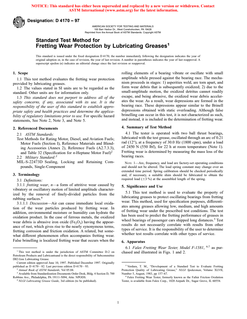 ASTM D4170-97 - Standard Test Method for Fretting Wear Protection by Lubricating Greases