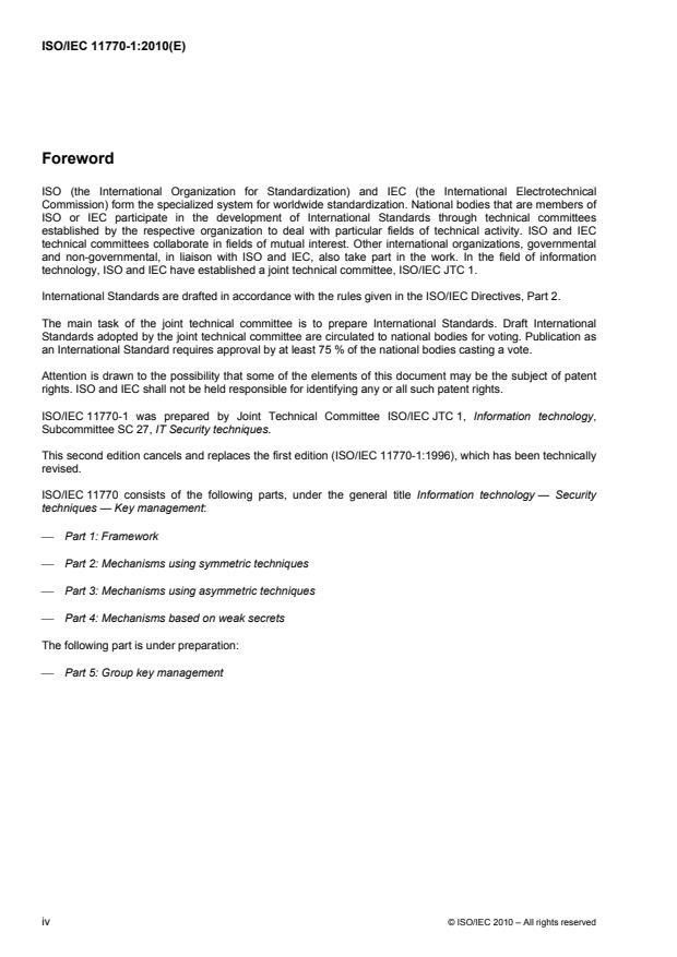 ISO/IEC 11770-1:2010 ISO/IEC 11770-1:2010 - Information technology -- Security techniques -- Key management - Page 4 preview