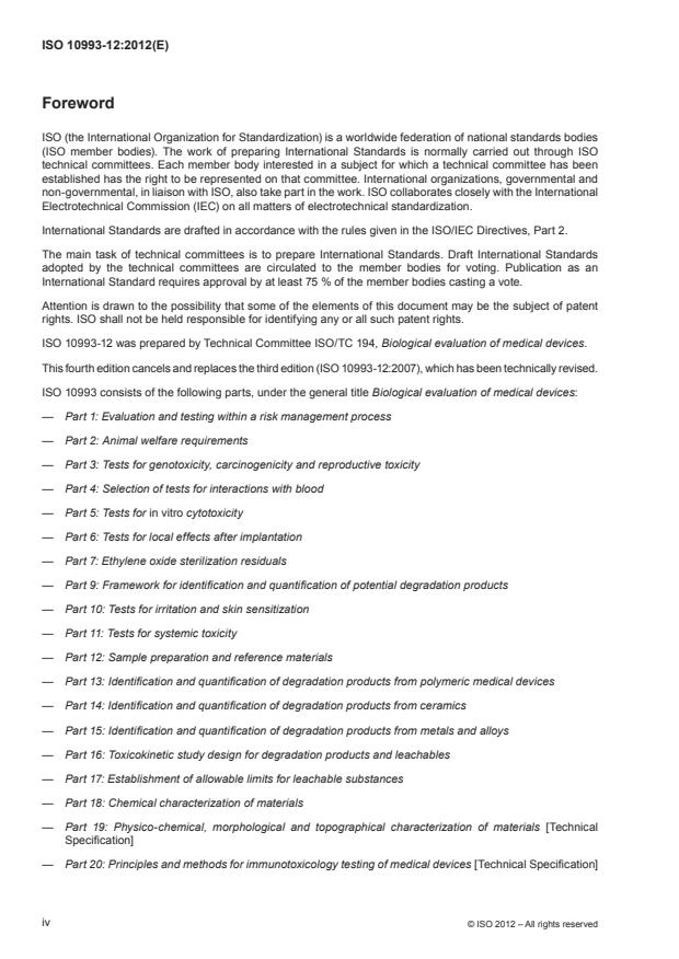 ISO 10993-12:2012 ISO 10993-12:2012 - Biological evaluation of medical devices - Page 4 preview