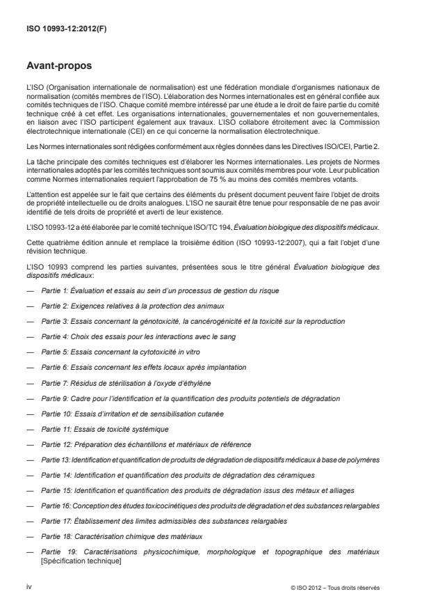 ISO 10993-12:2012 ISO 10993-12:2012 - Évaluation biologique des dispositifs médicaux - Page 4 preview