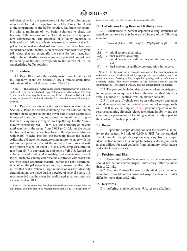 ASTM D1121-07 - Standard Test Method for Reserve Alkalinity of Engine Coolants and Antirusts