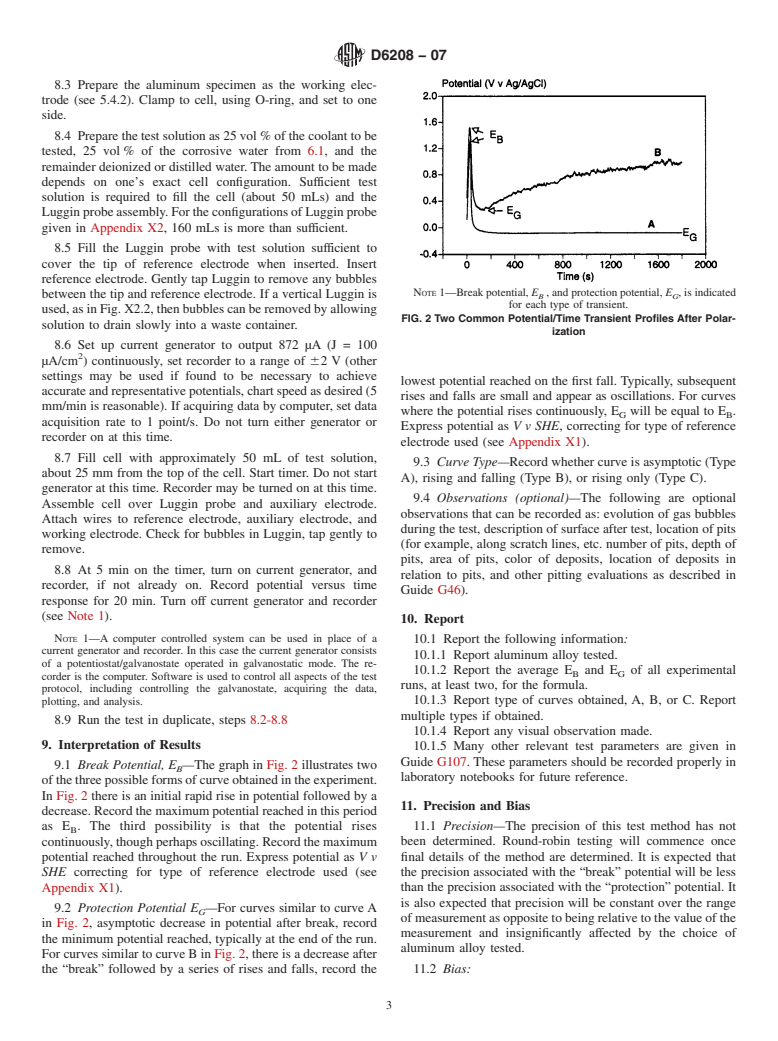 ASTM D6208-07 - Standard Test Method for Repassivation Potential of Aluminum and Its Alloys by Galvanostatic Measurement