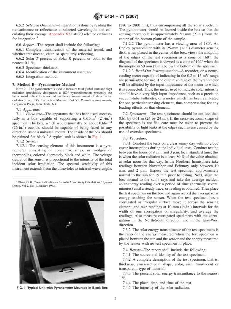 ASTM E424-71(2007) - Standard Test Methods for Solar Energy Transmittance and Reflectance (Terrestrial) of Sheet Materials