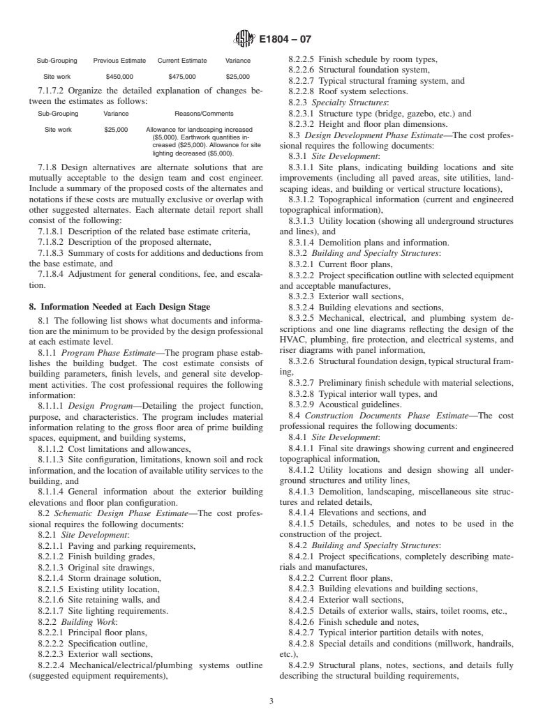 ASTM E1804-07 - Standard Practice for Performing and Reporting Cost Analysis During the Design Phase of a Project