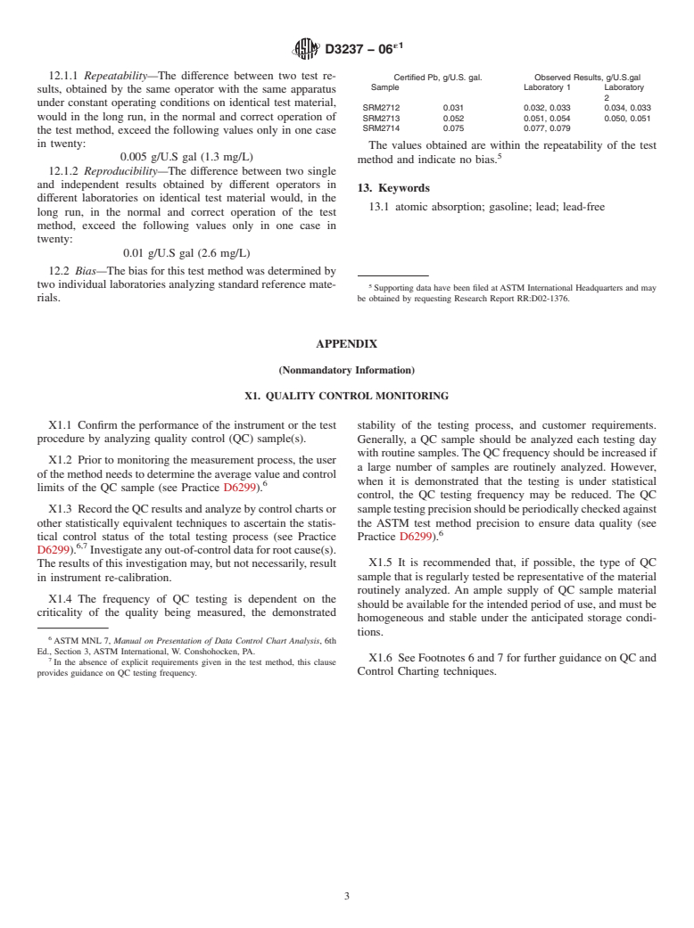 ASTM D3237-06e1 - Standard Test Method for Lead in Gasoline by Atomic Absorption Spectroscopy